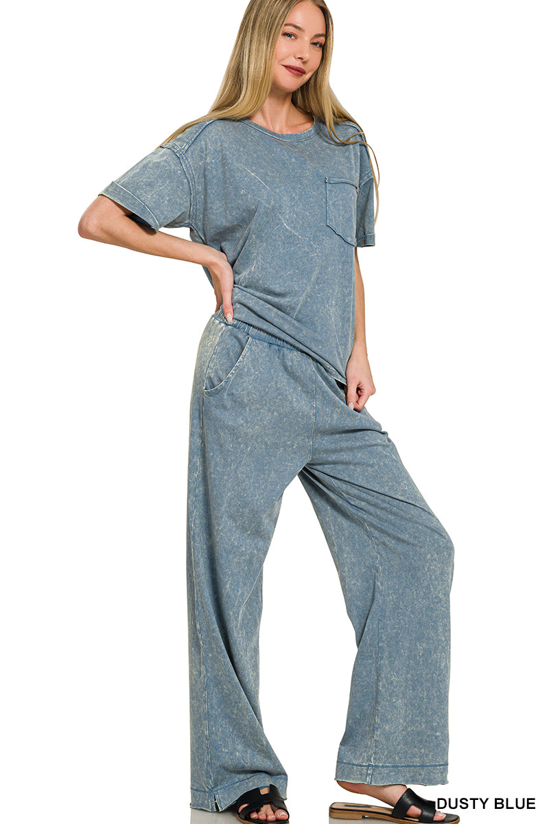 ACID WASHED EXPOSED SEAM TOP & PANTS SET