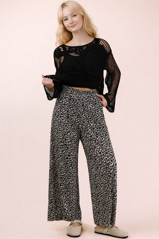 Plus Size Wide Leg Leopard Pleated Comfy Pants