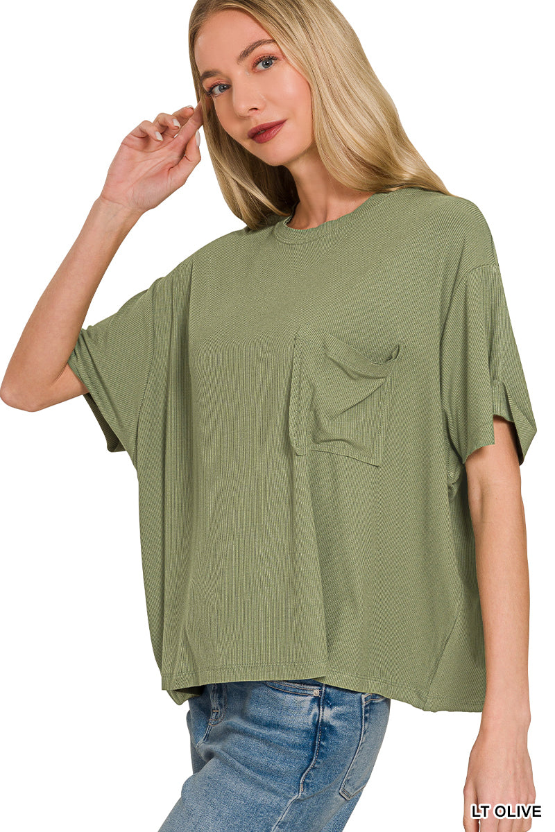 Zenana-OVERSIZED RIBBED ROUND NECK SHORT SLEEVE TEE