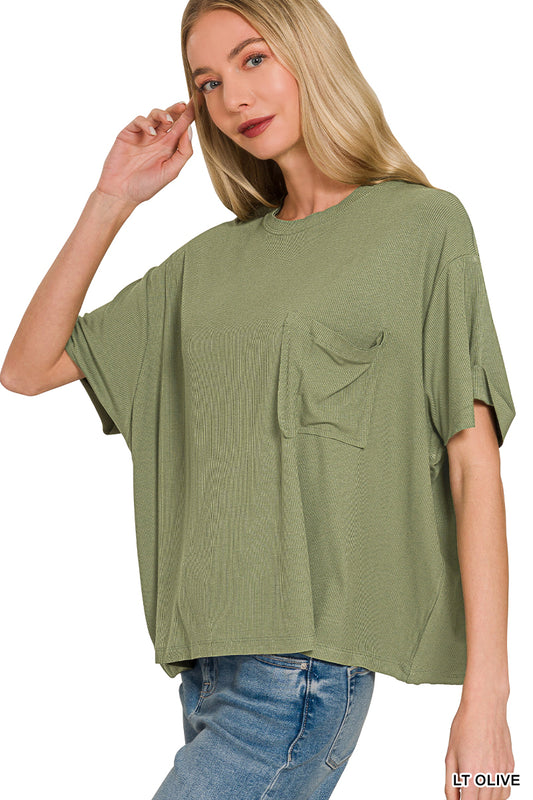 Zenana-OVERSIZED RIBBED ROUND NECK SHORT SLEEVE TEE