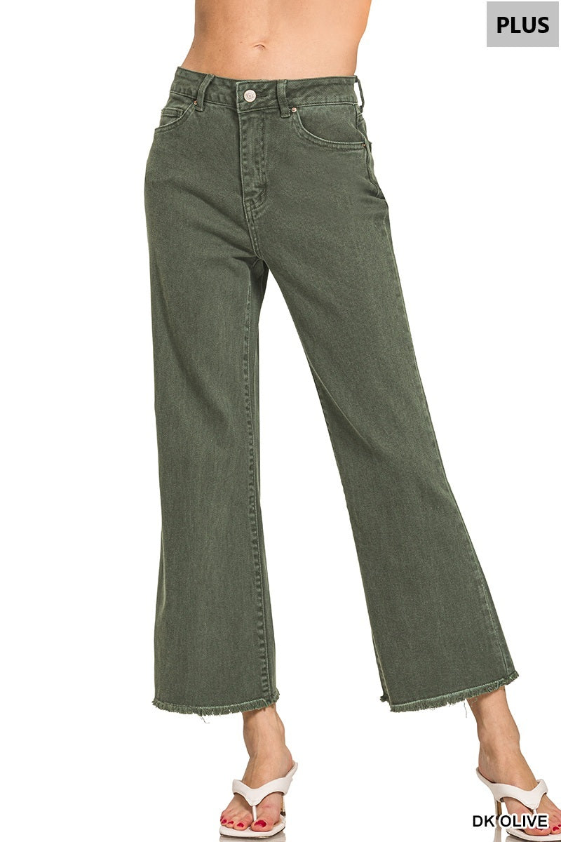 Zenana-PLUS ACID WASHED HIGH WAIST FRAYED HEM BOOTCUT PANTS