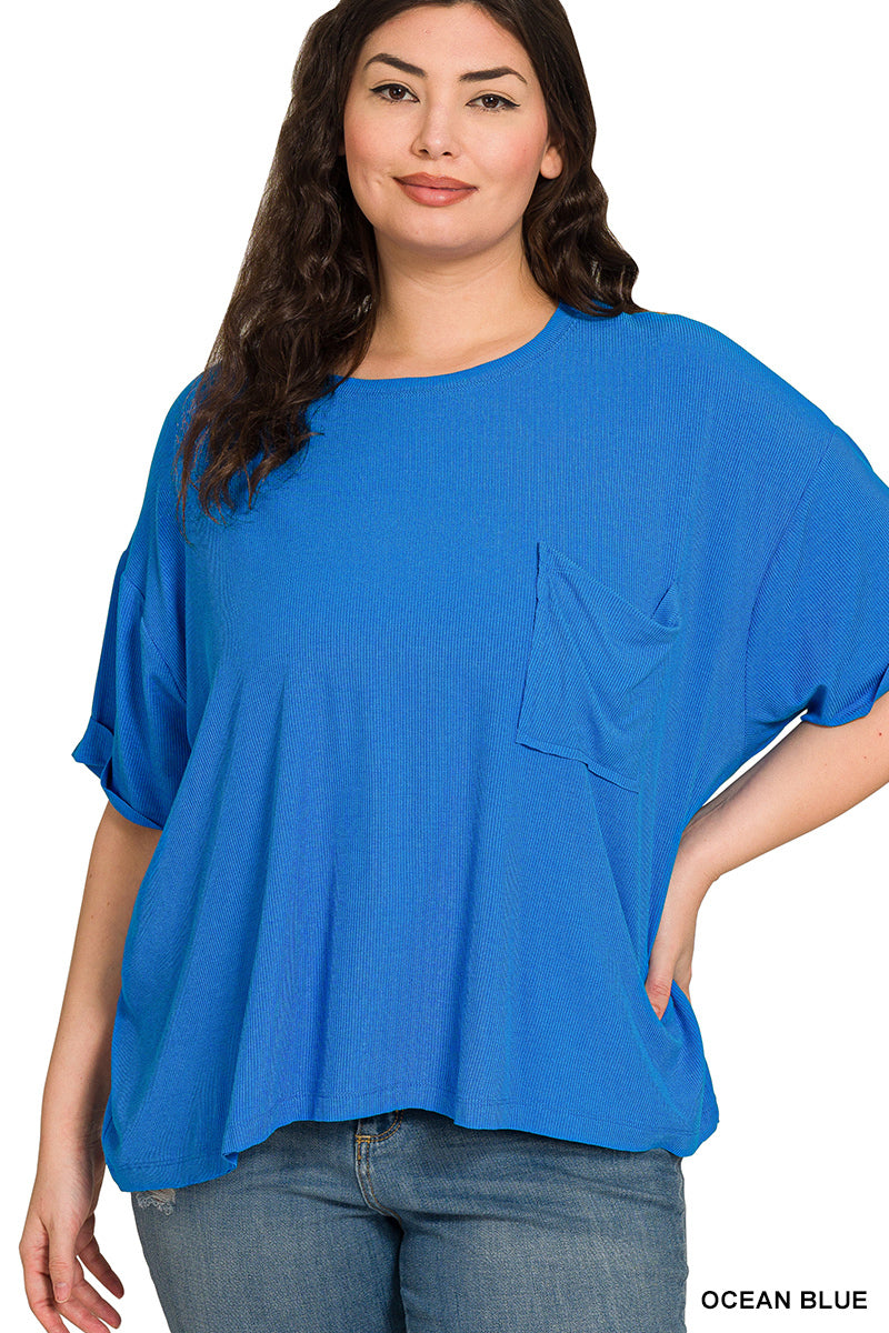 Zenana-PLUS OVERSIZED RIBBED ROUND NECK SHORT SLEEVE TEE
