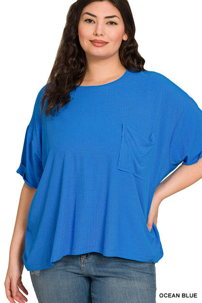 Zenana-PLUS OVERSIZED RIBBED ROUND NECK SHORT SLEEVE TEE