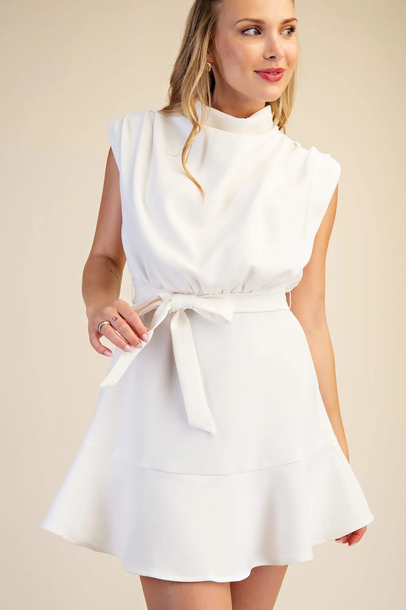 Cowl Neck Sleeveless Mini Dress