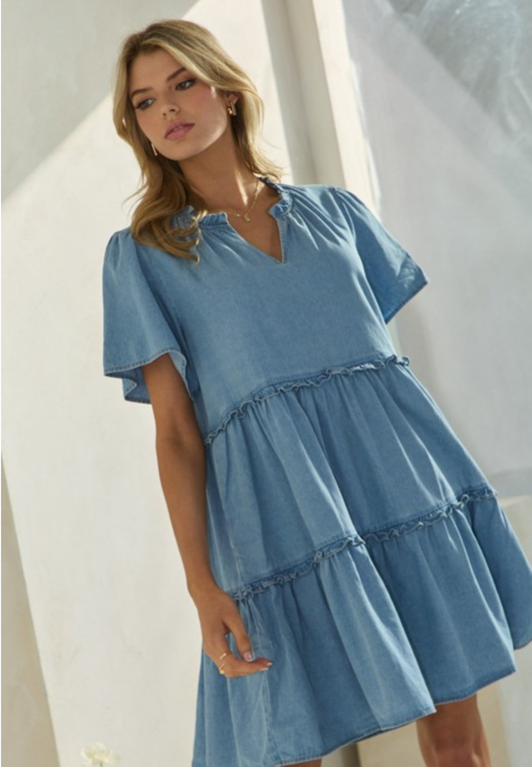 Babydoll Denim Tiered Dress