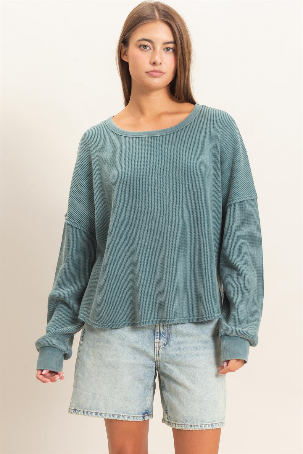 DZ-Mineral Wash Waffle Oversized Top