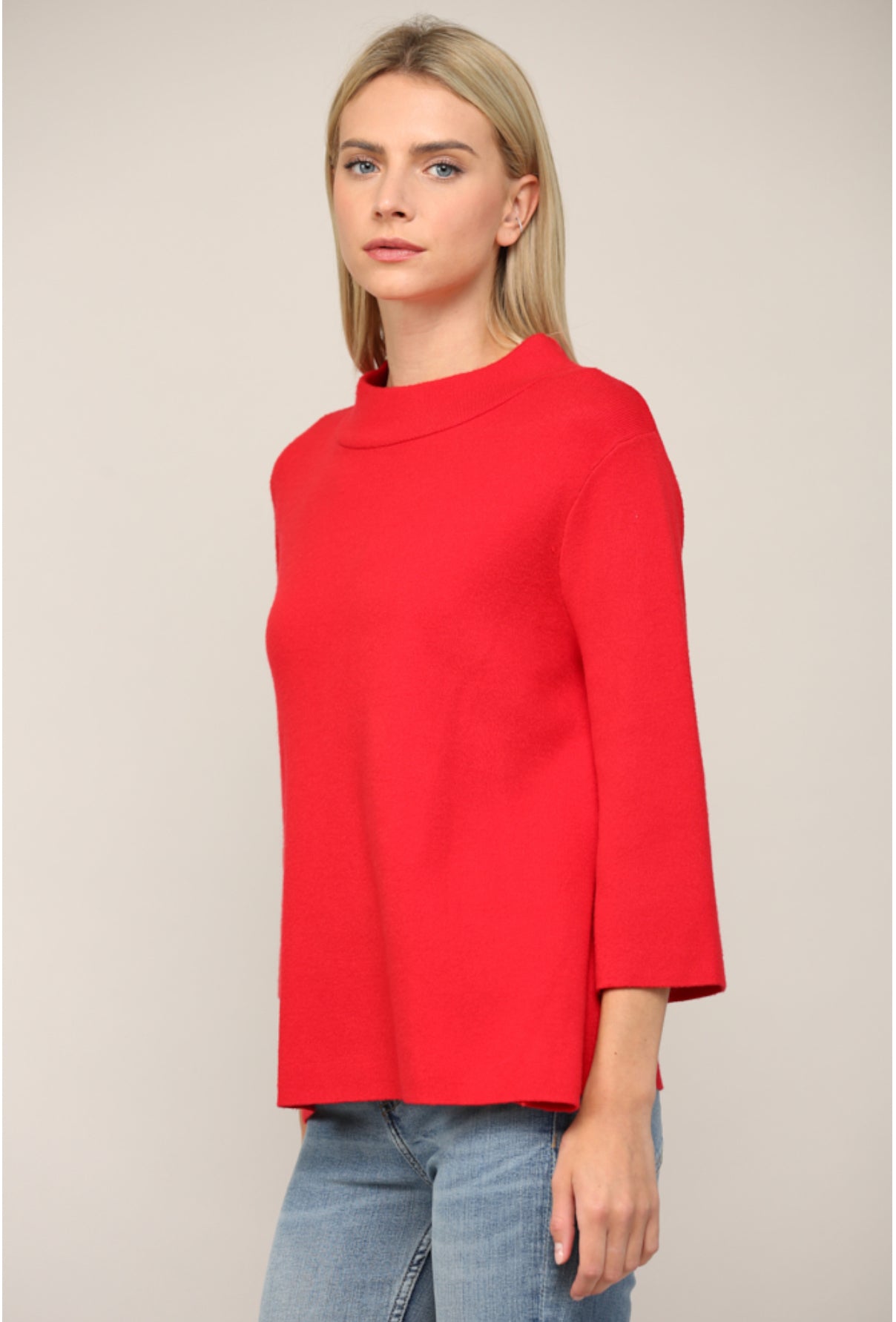 Mock Neck Pullover Bell Sleeve Sweater - Talk of the Town