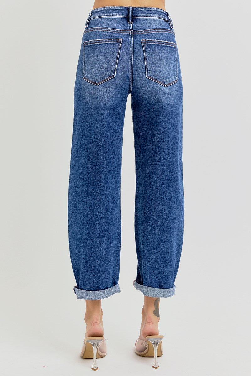 High Rise Crop Mild Barrel Cuffed Jeans