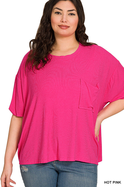 Zenana-PLUS OVERSIZED RIBBED ROUND NECK SHORT SLEEVE TEE