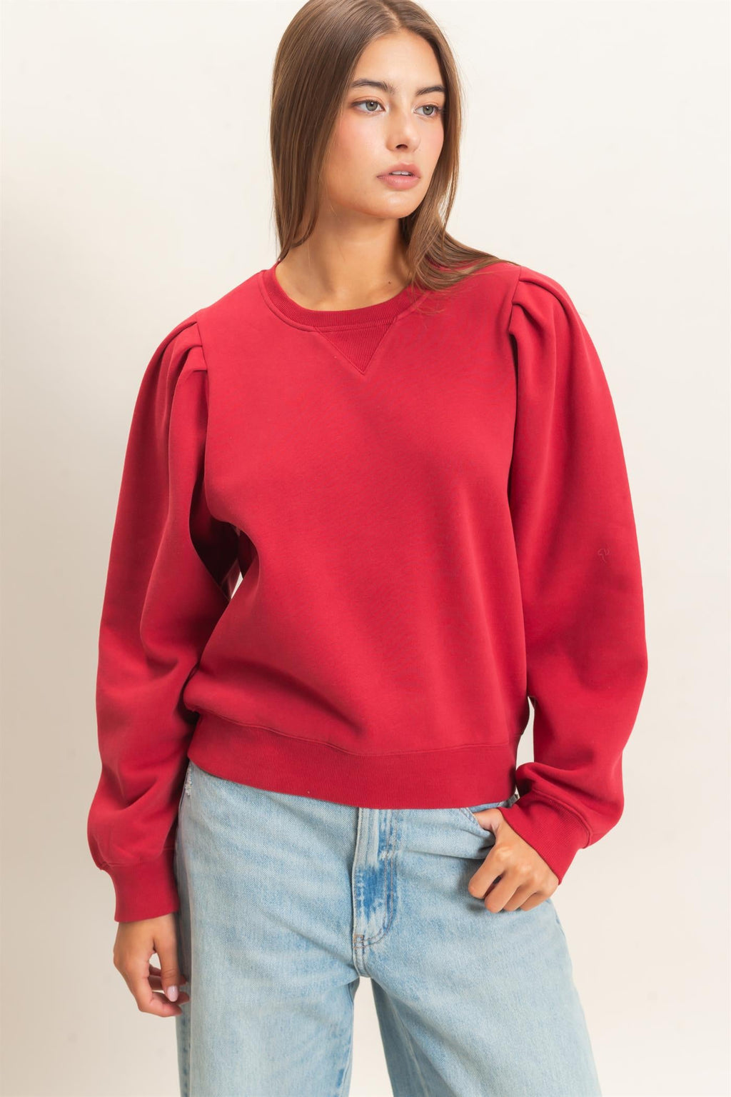 DZ-Puff Sleeve Crew Neck Sweatshirt
