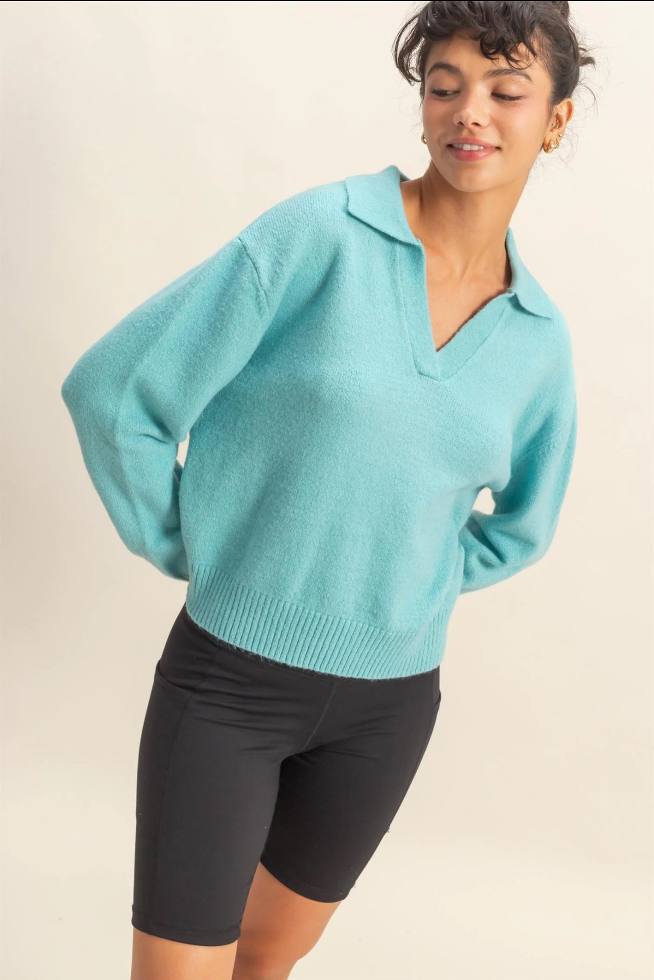V-Neck Collared Knit Sweater