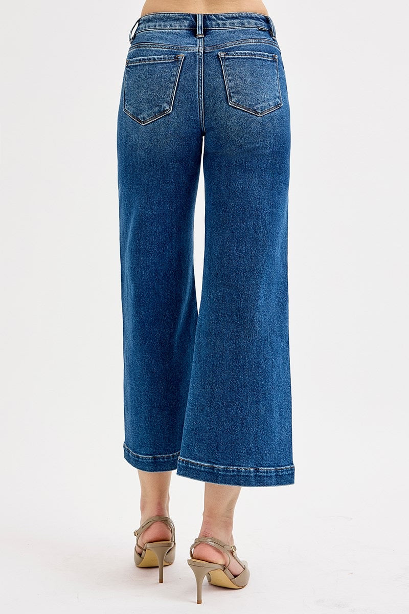 Risen-MID RISE CROP WIDE WITH FRONT PATCH POCKET JEANS