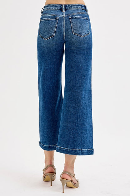 Risen-MID RISE CROP WIDE WITH FRONT PATCH POCKET JEANS