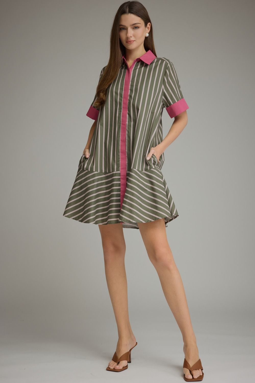 Entro-Stripe short sleeve mini dress.