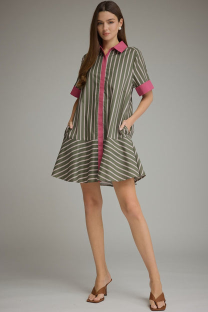 Entro-Stripe short sleeve mini dress.