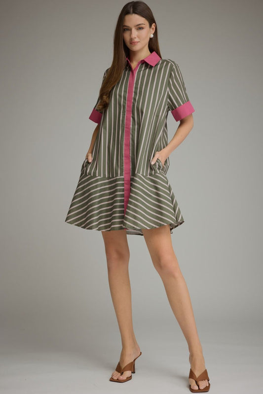 Entro-Stripe short sleeve mini dress.