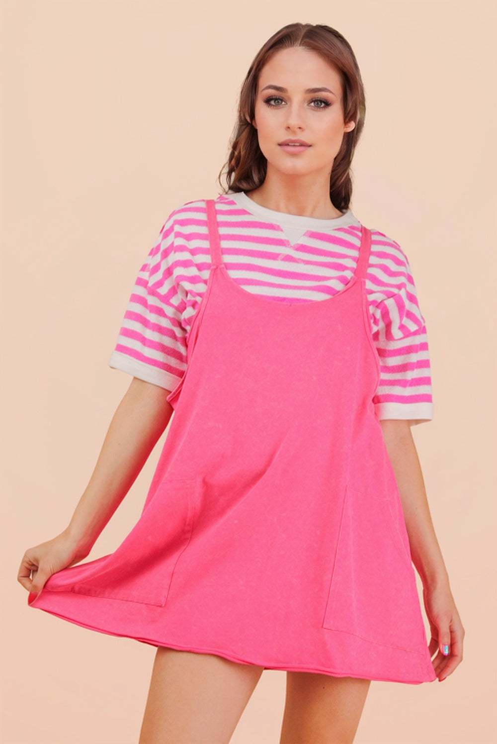 Very J-Mineral Washed Knit Mini Dress with Shorts Inside