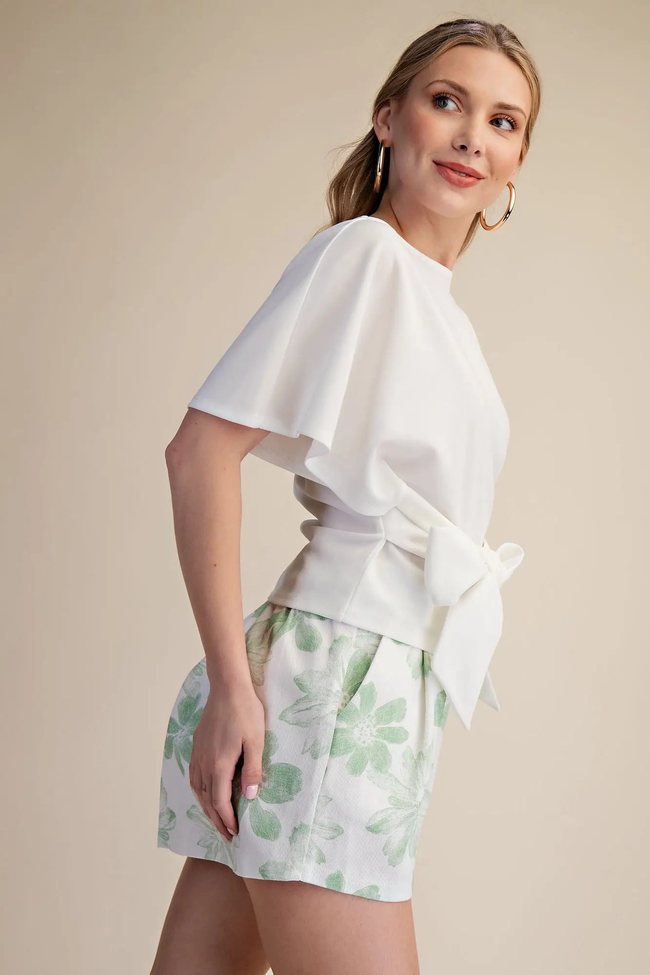 Two Way Tie Boat Neckline Bell Sleeve Knit Top