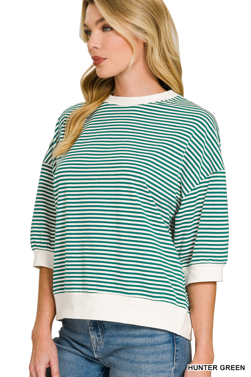 Zenana-STRIPED CONTRAST TRIM RIB BANDED TOP