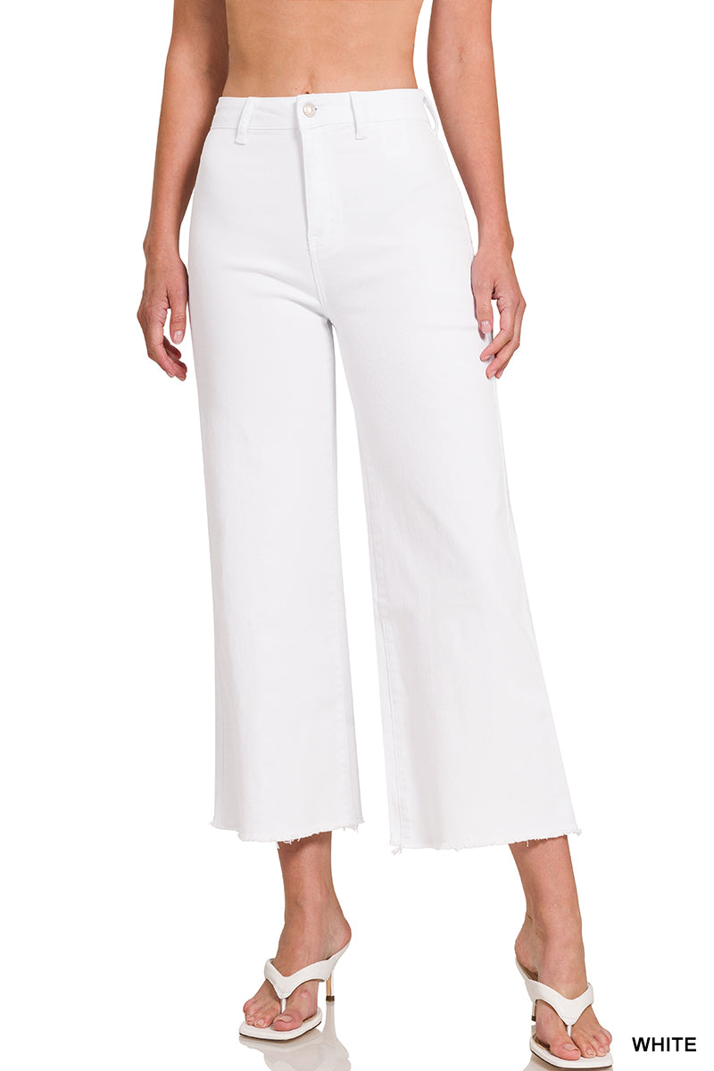 Zenana Acid Washed High Waist Frayed Wide Pants