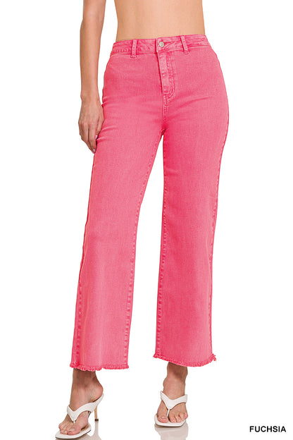 Zenana Acid Washed Frayed Cutoff Wide Pants