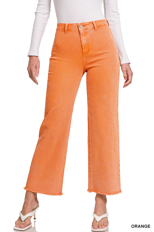 Zenana Acid Washed Frayed Cutoff Wide Pants