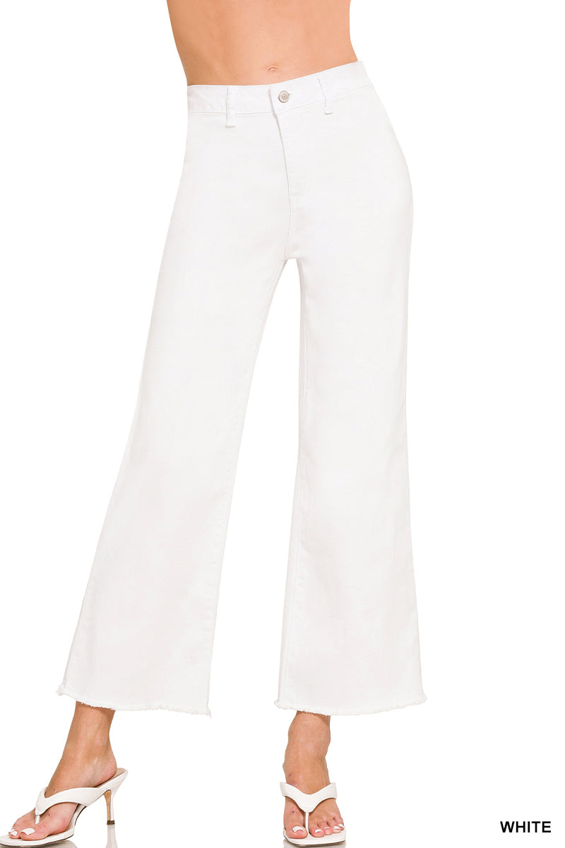 Zenana Acid Washed Frayed Cutoff Wide Pants