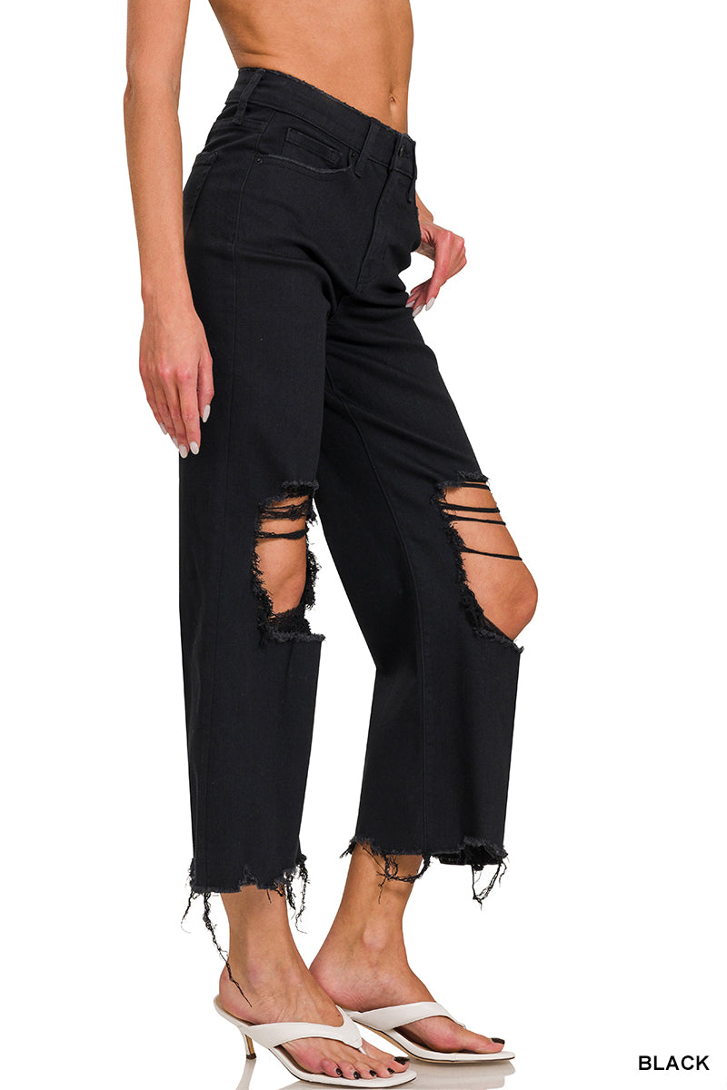 Distressed Knee Flare Crop Jeans
