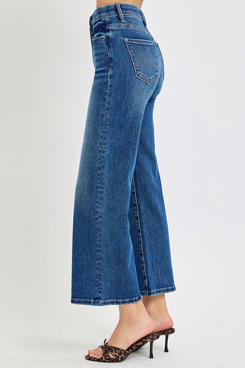 Risen Jeans TUMMY CONTROL ELASTIC BAND HIGH RISE CROP WIDE JEANS