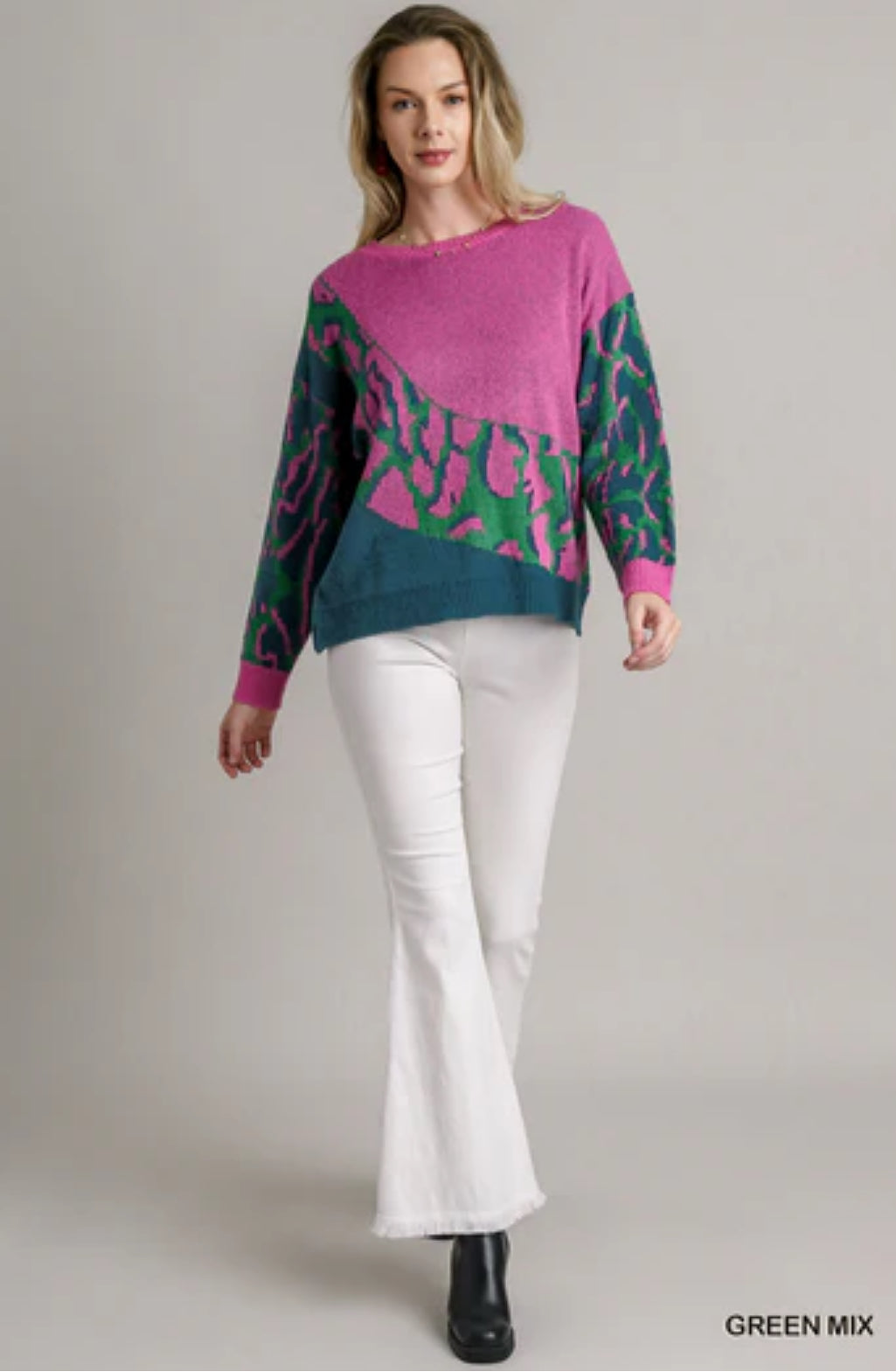 Colorblock Leopard Pullover Sweater