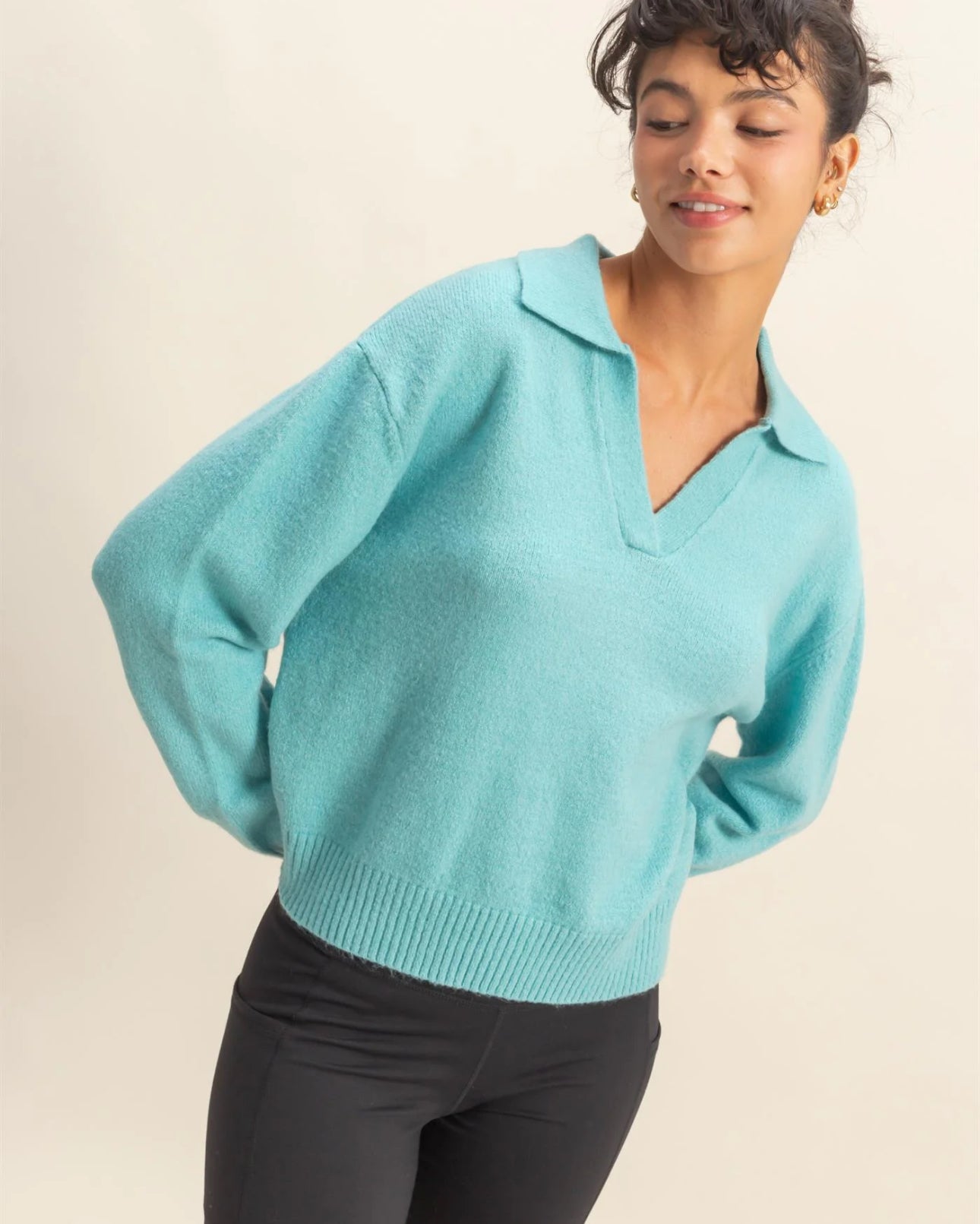 V-Neck Collared Knit Sweater