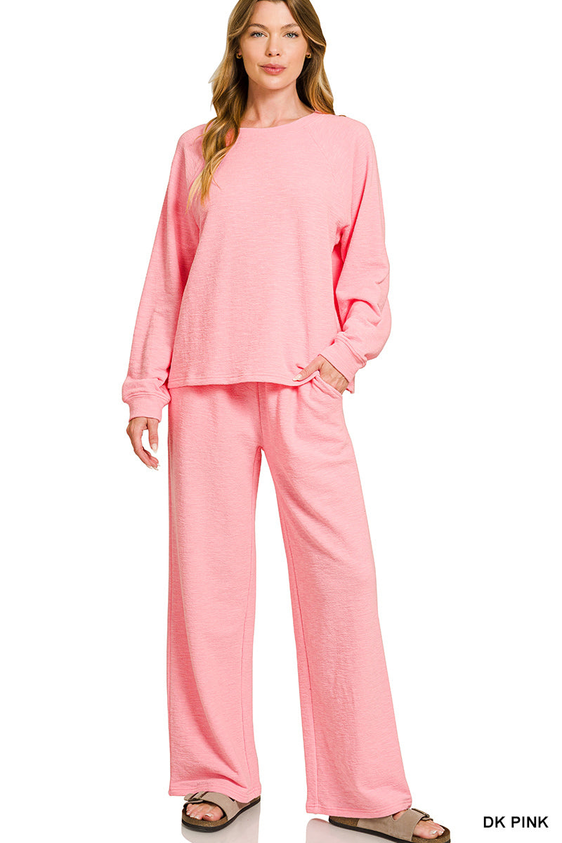 Zenana-
SLUB LONG SLEEVE TOP & PANTS 2PCS SET