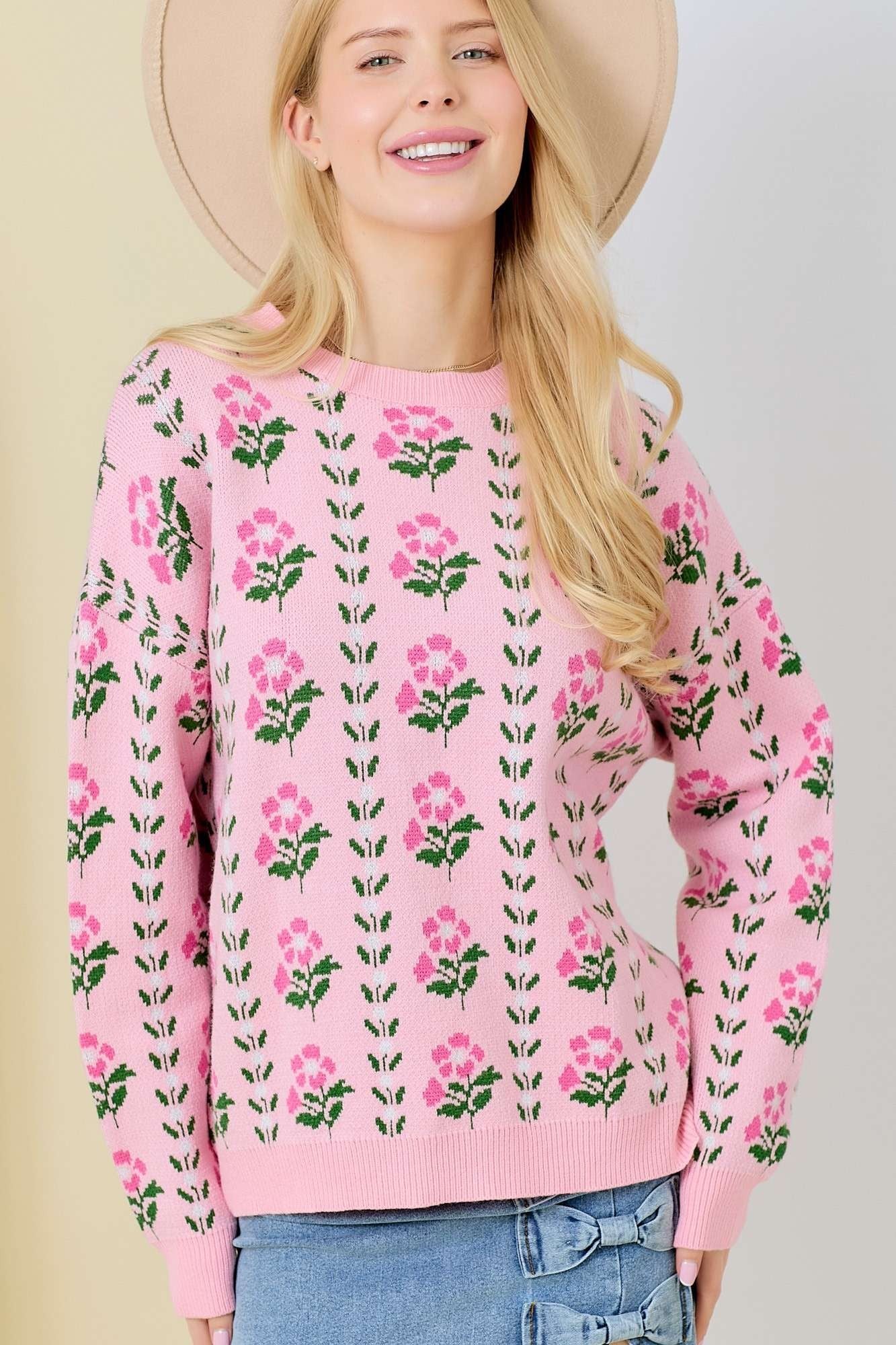 Pink Floral Sweater