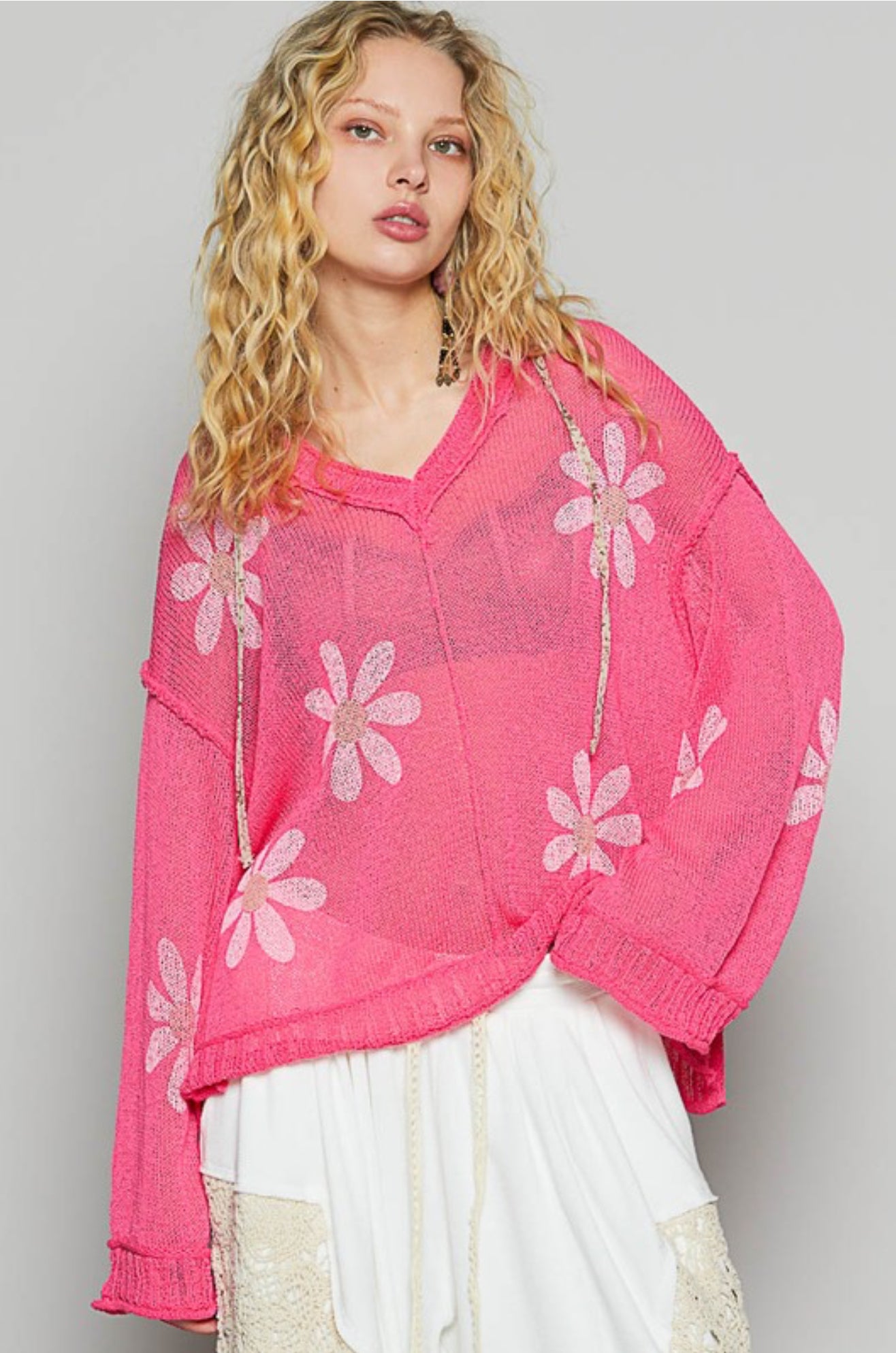 Flower Print Hoodie Sweater