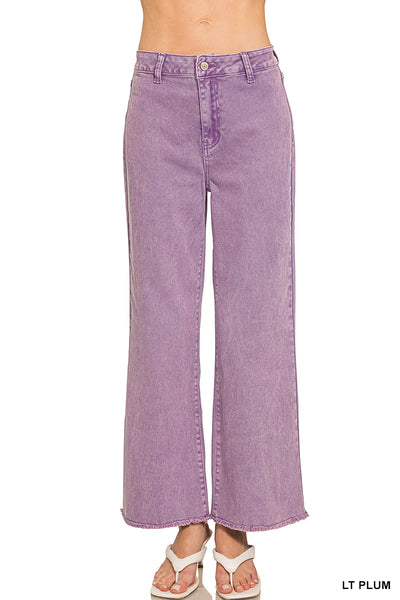 Zenana Acid Washed High Waist Frayed Wide Pants
