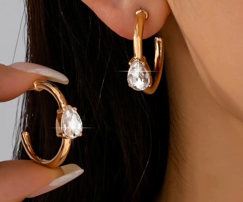 Solitaire Crystal Hoops