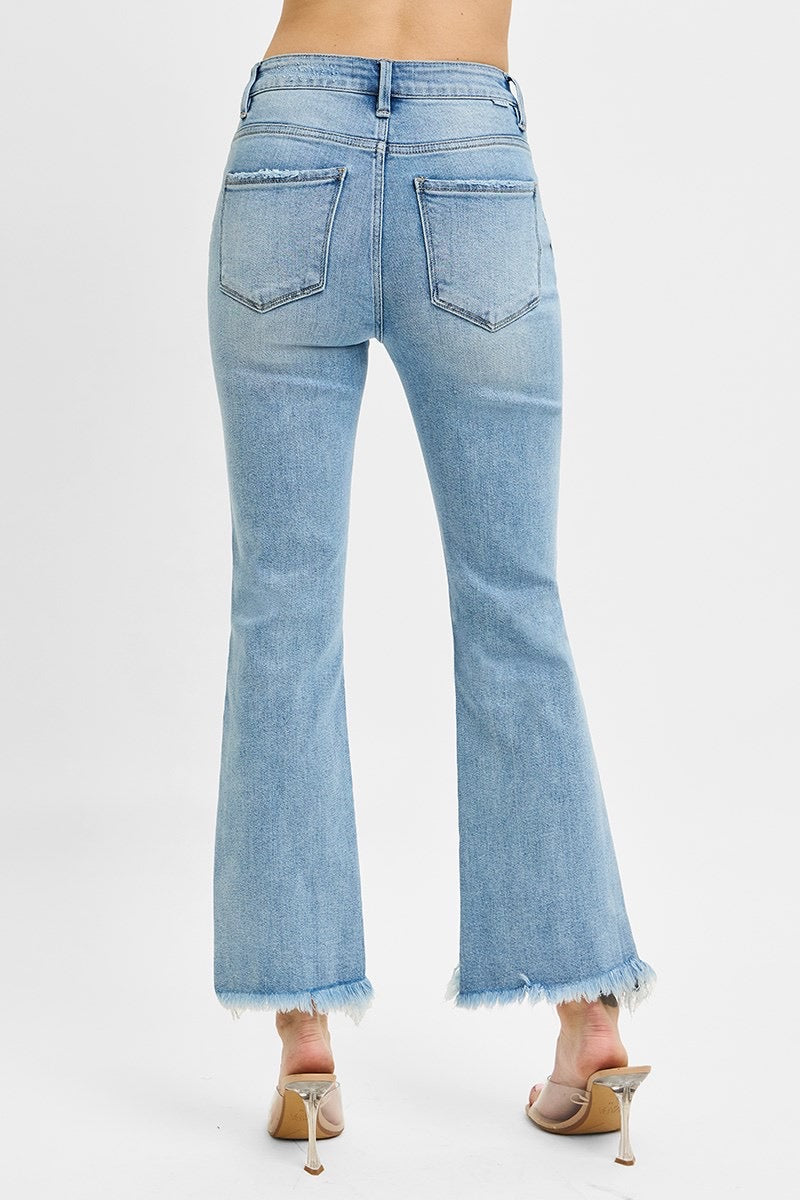 Risen High Rise Crop Bootcut Frayed Hem Pants