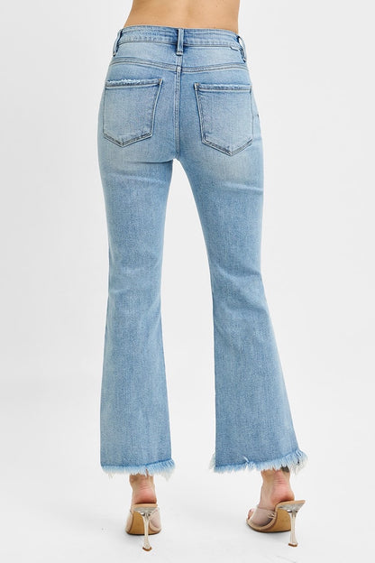 Risen High Rise Crop Bootcut Frayed Hem Pants