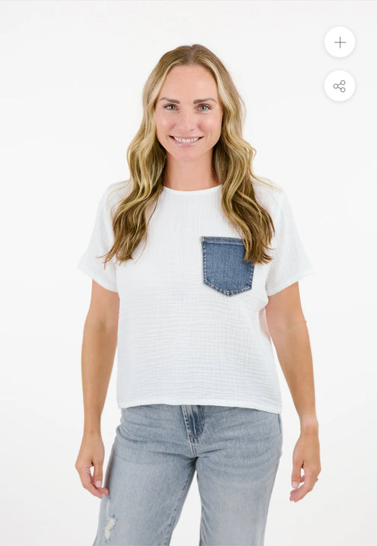 The Aletta Top by Shannon Passero Cotton Gauze & Up Cycled Denim