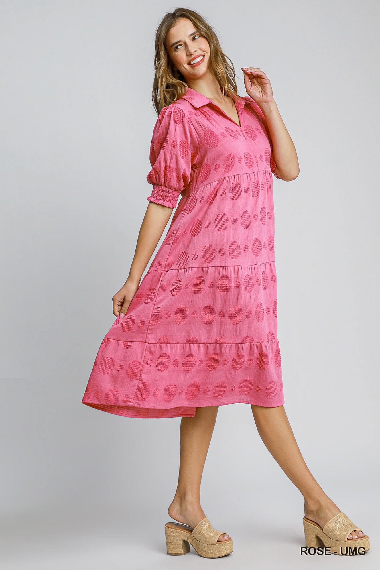 Umgee Dobby Dot Jacquard Tiered Maxi Dress