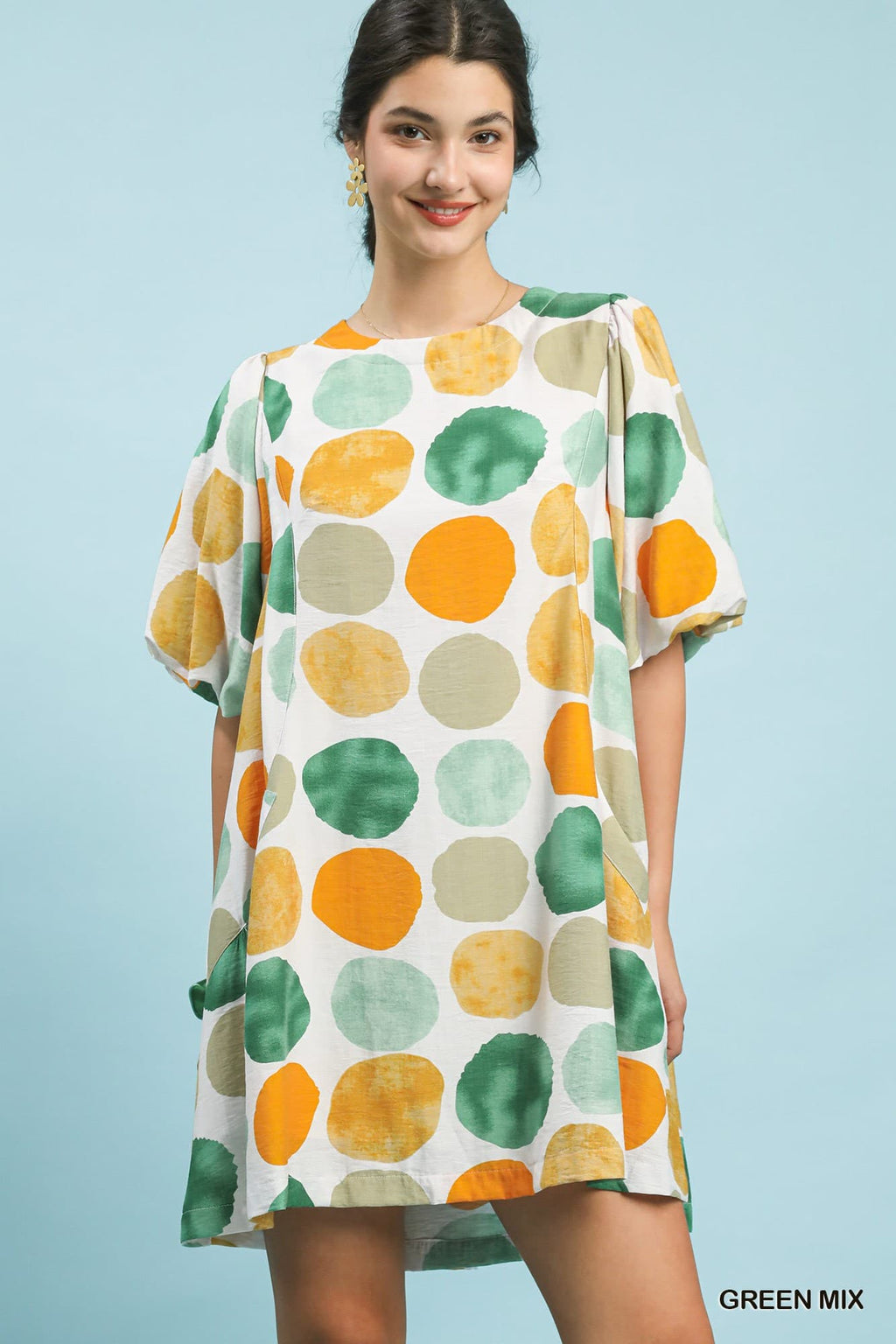 Umgee Abstract Dot Bubble Sleeve Tunic Dress