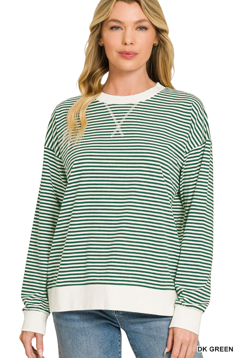 Zenana-PLUS STRIPED RIB BANDED PULLOVER