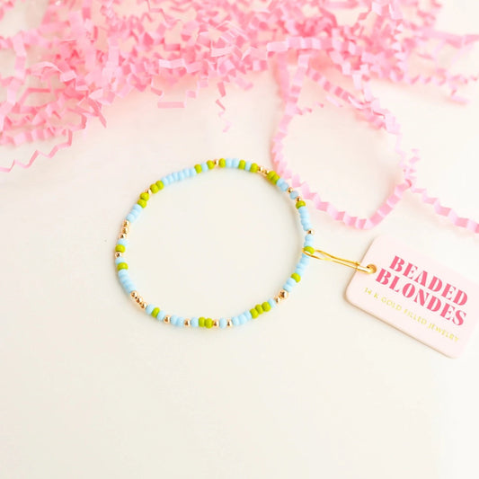 Lime Green/Blue Sprinkle Beaded Blondes Bracelet