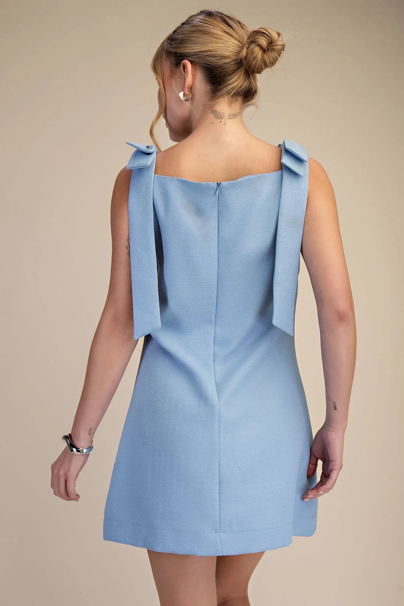 Glam Straight Neckline Bow Mini Dress