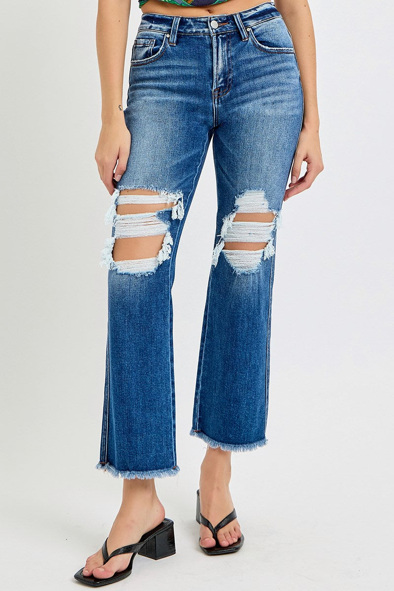 Mid Rise Crop Flare Jeans