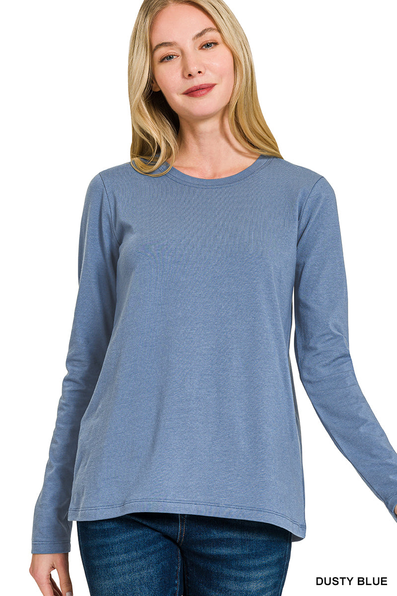 Zenana-COTTON CREW NECK LONG SLEEVE T-SHIRT