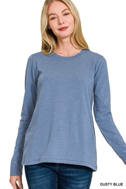 Zenana-COTTON CREW NECK LONG SLEEVE T-SHIRT