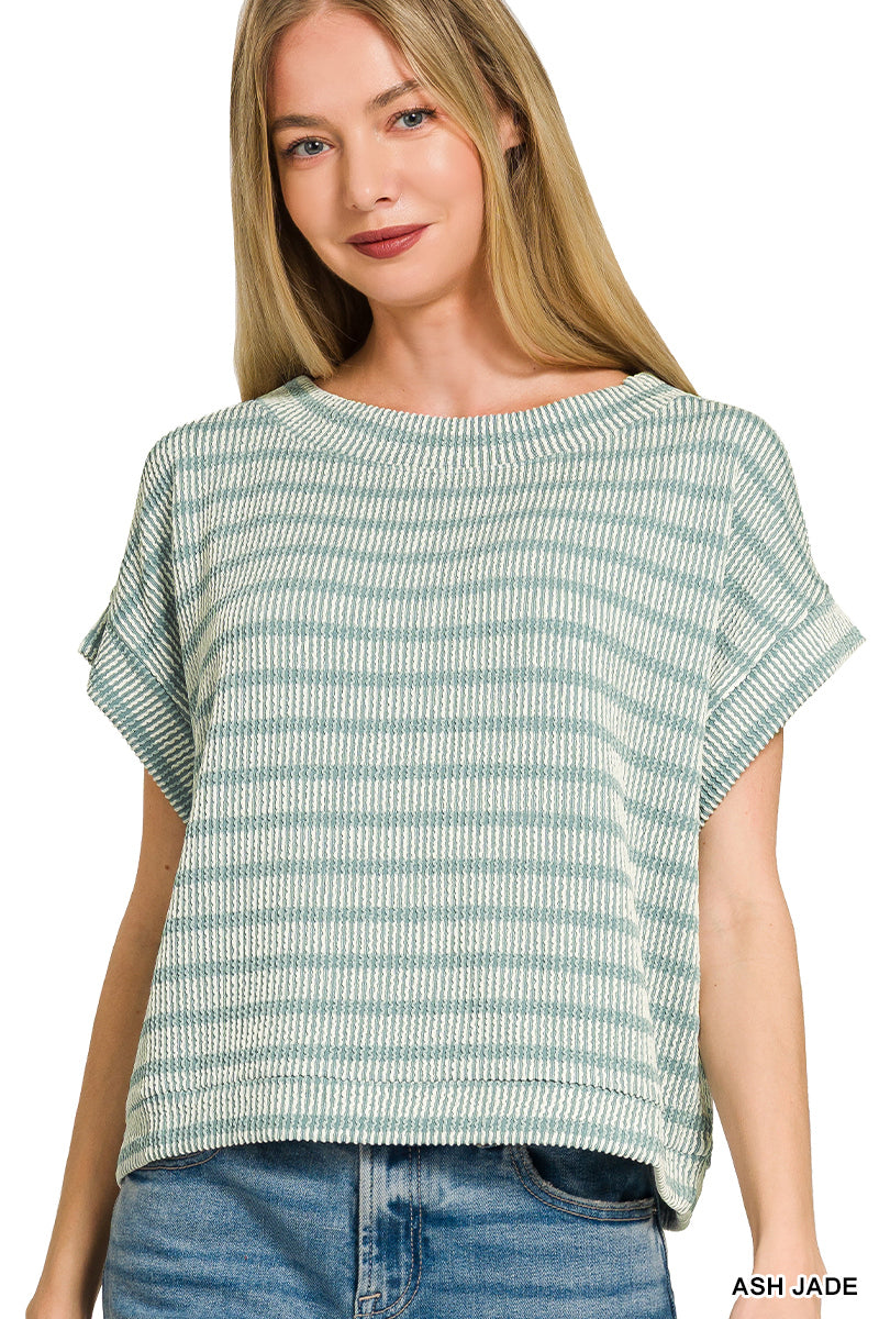 Zenana- RAISED RIB STRIPED TOP
