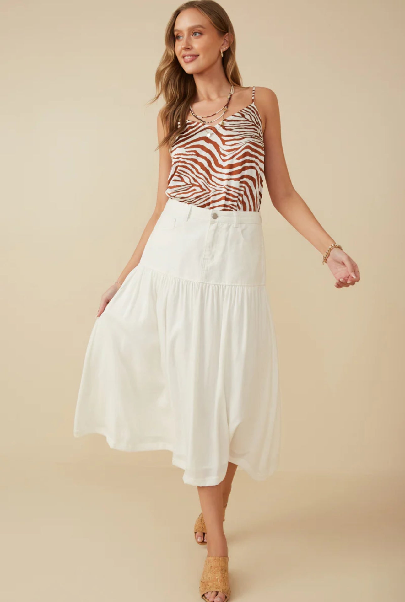 Womens White Midi Skirt