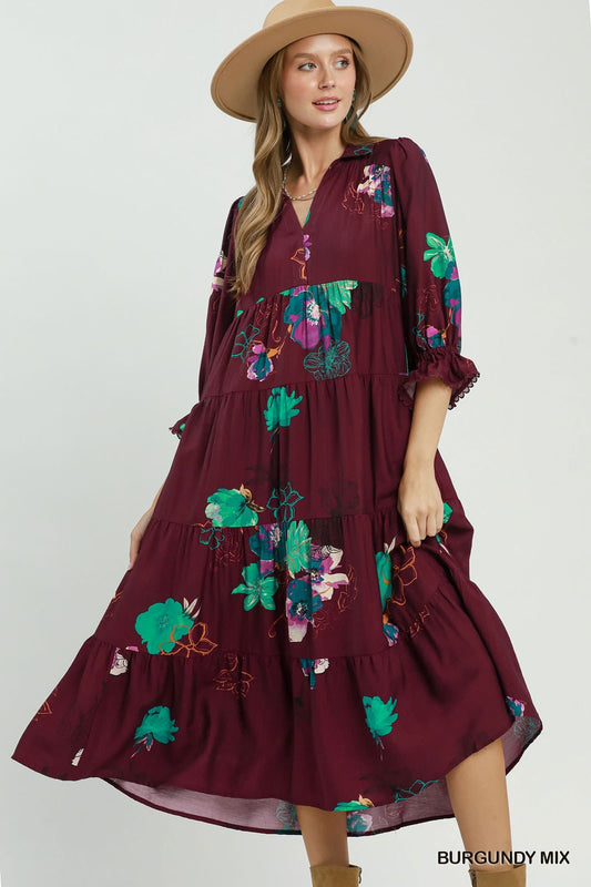 Umgee- Plus size tiered midi dress